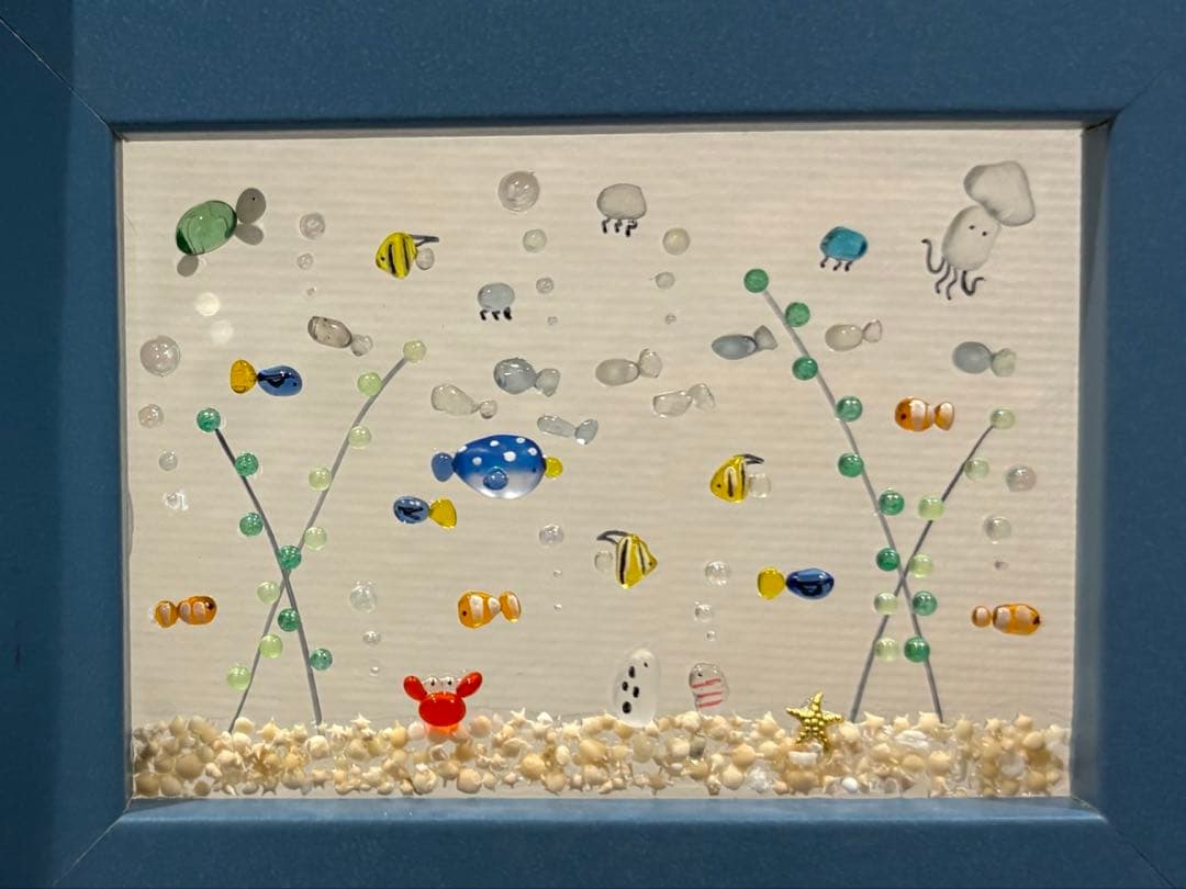 シマエナガ　シャボン玉の旅　。シーグラスアート