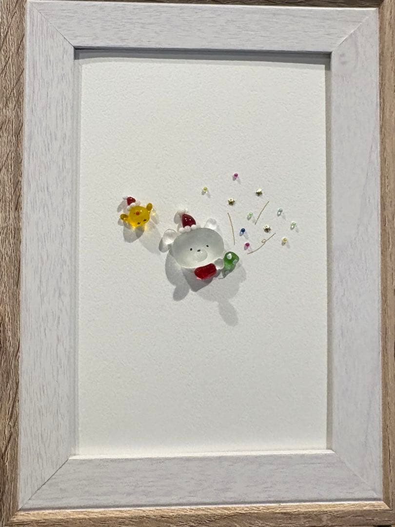 シマエナガ　シャボン玉の旅　。シーグラスアート