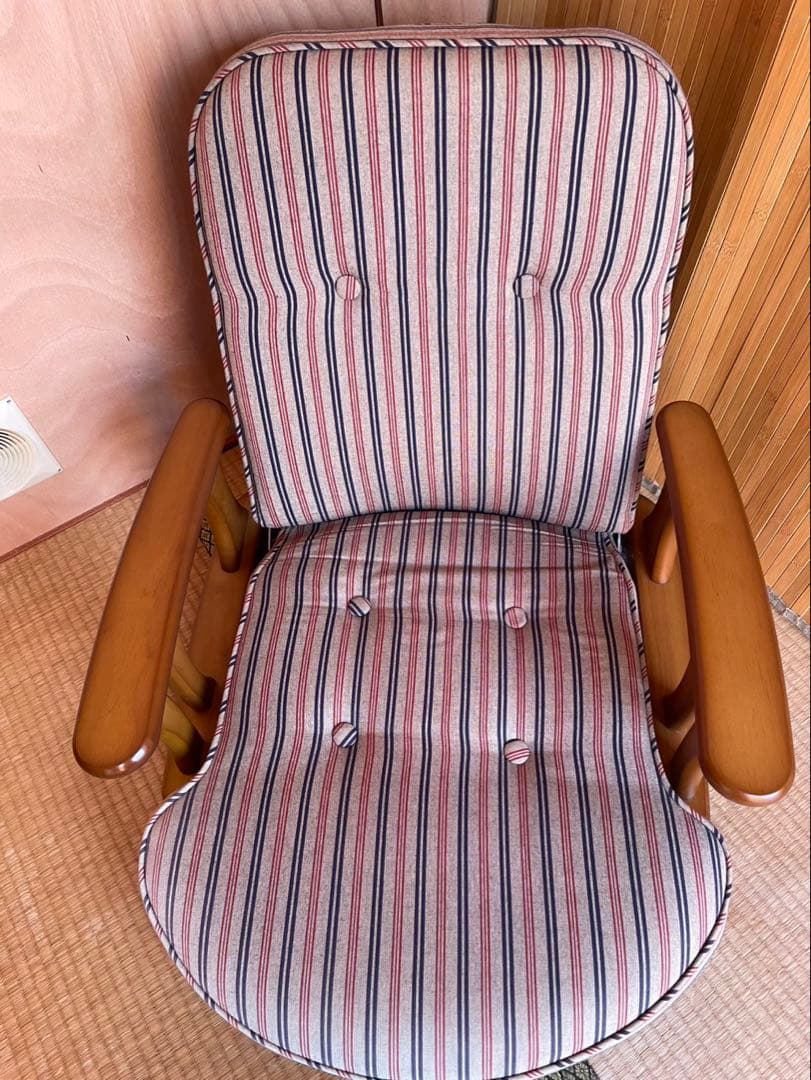 美品　中居木工　ストライプデザイン　木製座椅子