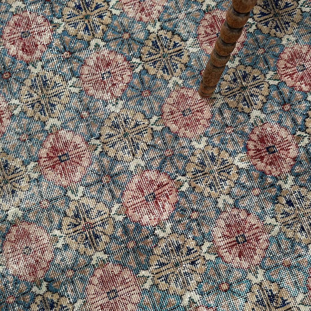 トルコ ヴィンテージラグA3 大判 レア ブルー グレー ベージュ ピンク