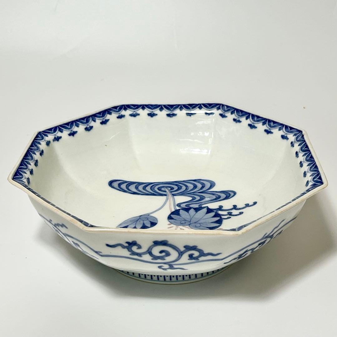 富永源六 釉裏紅 花流水文八角鉢 源六焼 嬉野焼　有田　伊万里