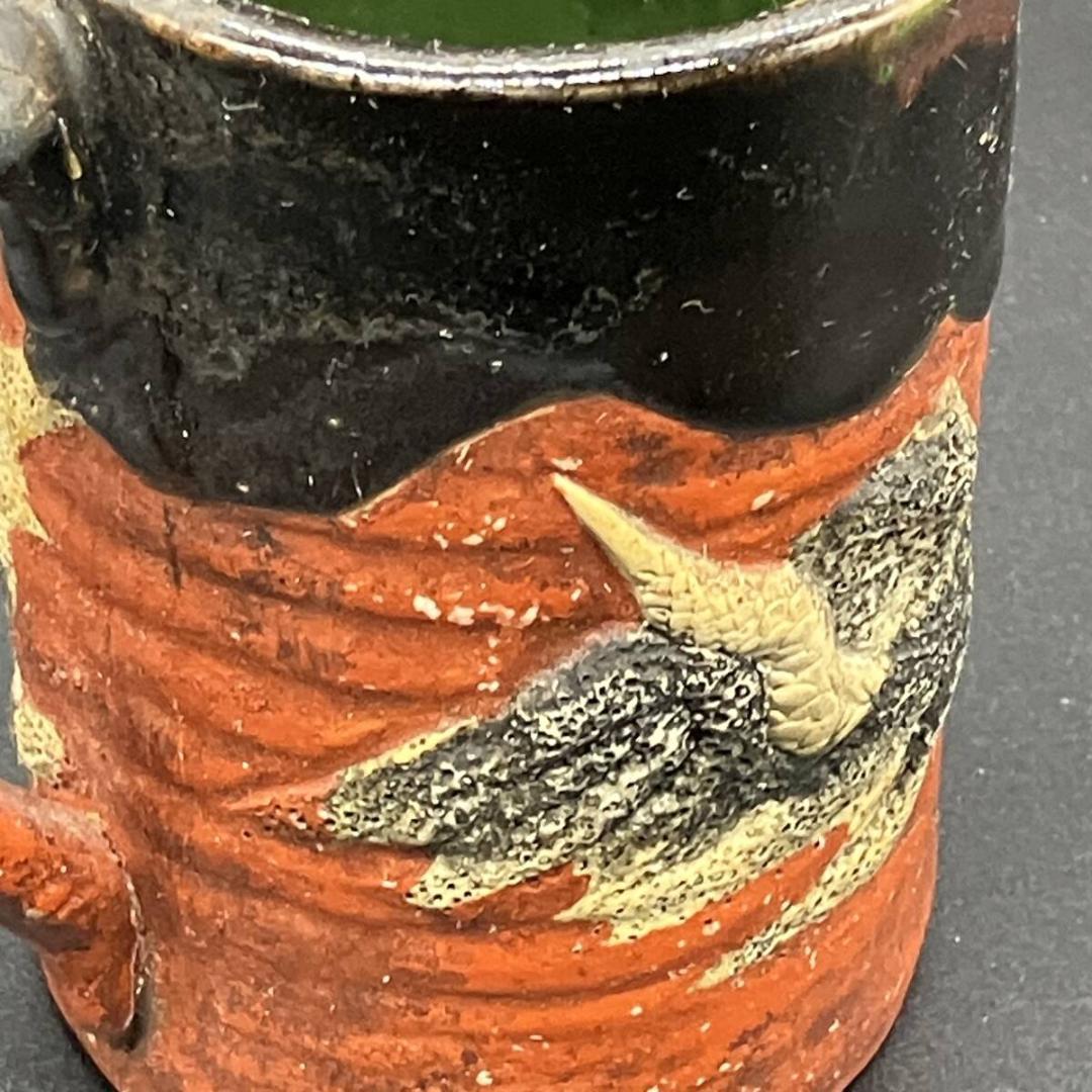 明治期　里帰り　隅田焼　龍図浮彫　マグカップ　井上 良斎　印銘　※訳あり