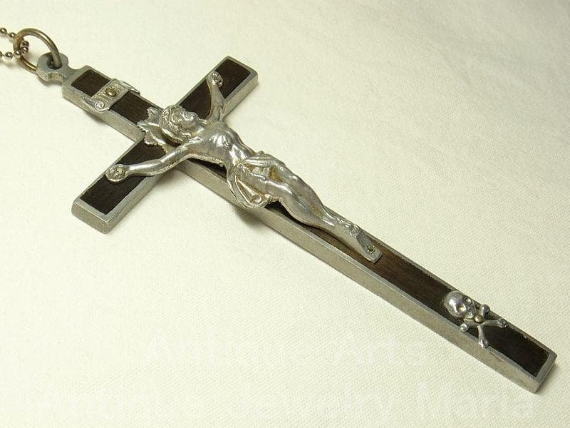 c1592【大型サイズ】フランス アンティーク クロス（軽金属＋黒檀）