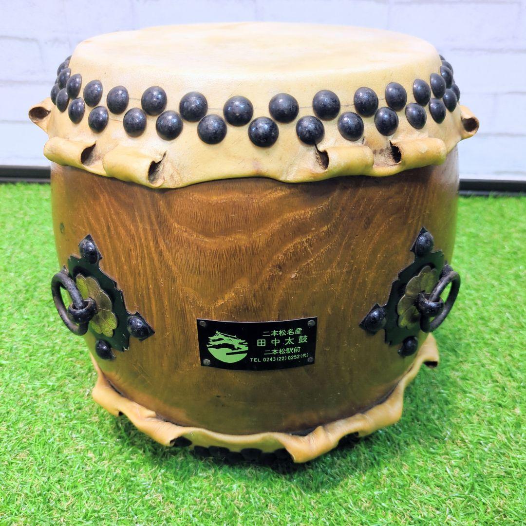 【高級】和太鼓　欅　くり抜き胴　ミニ太鼓　二本松田中太鼓店　耳付