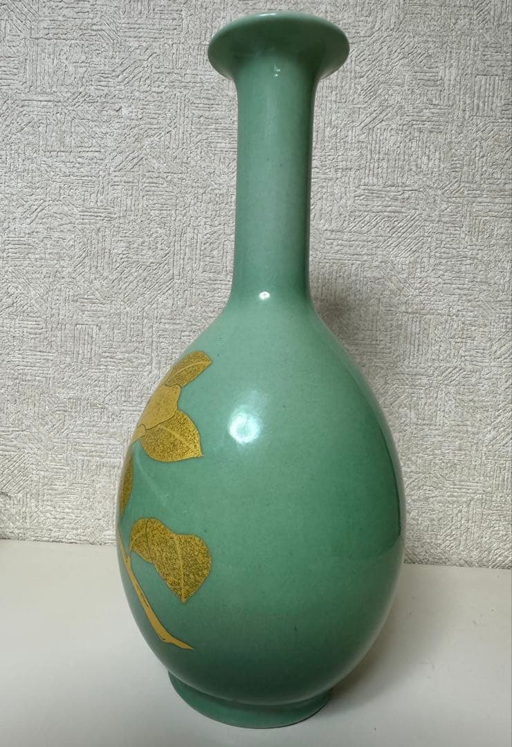 希少 九谷花生 人間国宝 吉田美統 釉裏金彩椿文 九谷焼 花器 花瓶