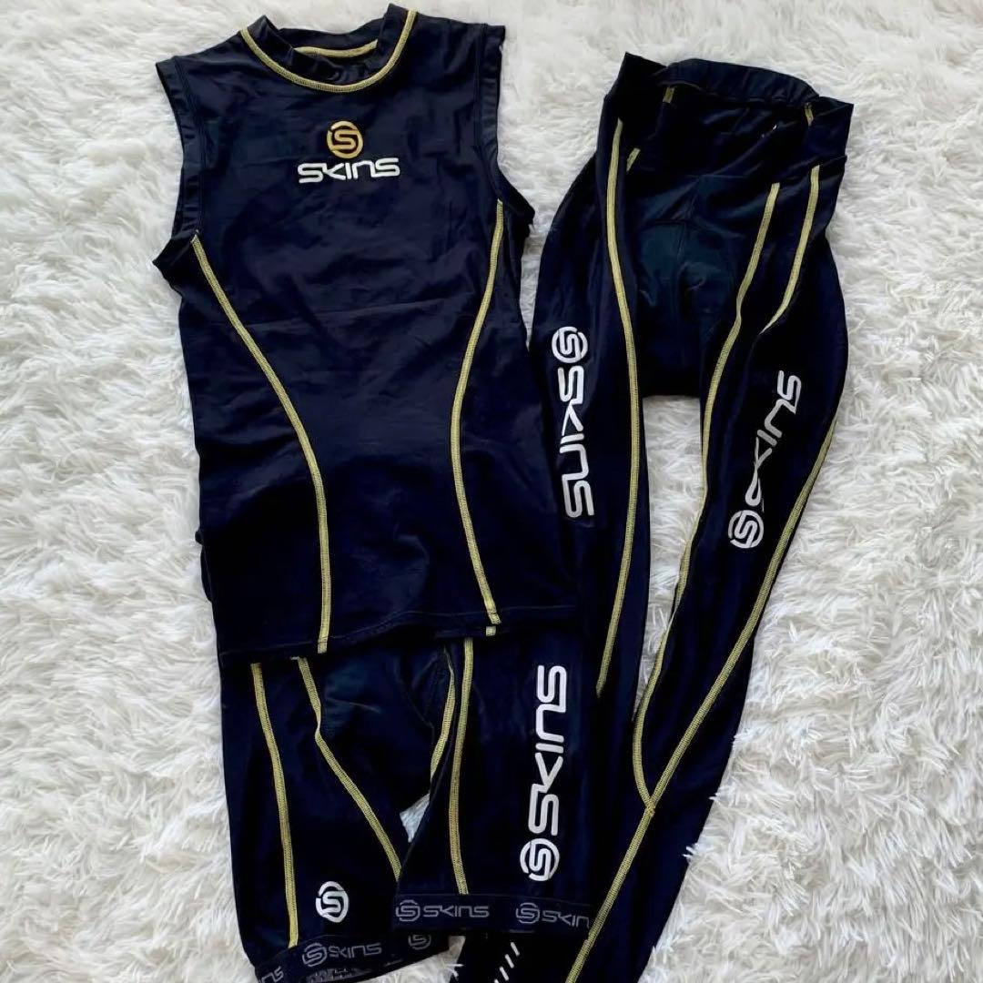 【人気】美品 SKINS サイクルウェア ロングタイツ 3点セット XS