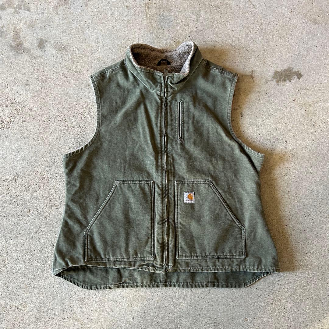 MOSモスグリーン Carhartt カーハート ダック ベスト ボア