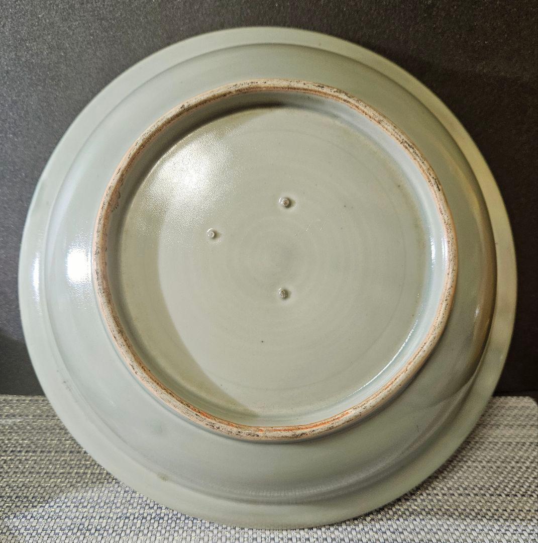 本物保証❗️】江戸時代前期　寛文期　初期伊万里青磁　陰刻草花　口縁渦巻き文　大鉢