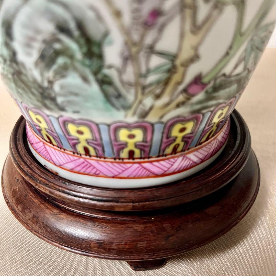 【12/25迄期間限定お値引き】★アンティーク　中国花器　牡丹鳥文詩文款　花器