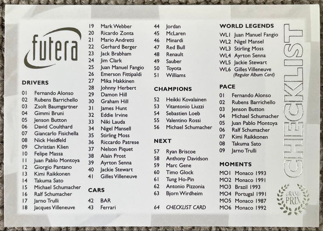 2005 FUTERA GRAND PRIX F1 レギュラーカード63種セット