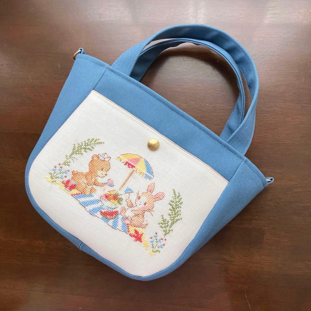 【クロスステッチ❤︎マチ付き2wayトートバッグ】ハンドメイド　ヴェロニク
