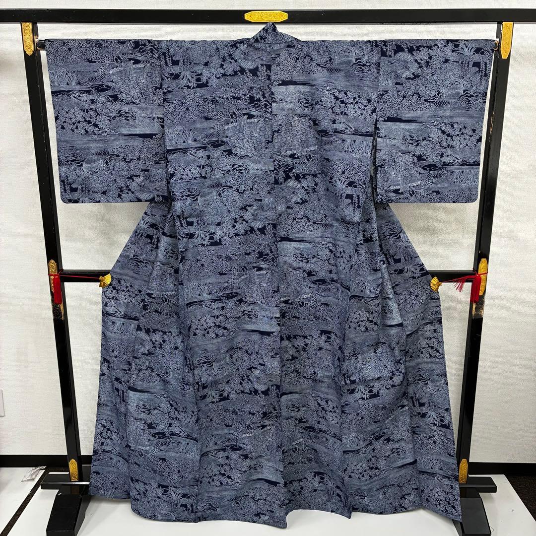 着物 裄68 浴衣 両面染め 注染 藍染め 型染め U-7328