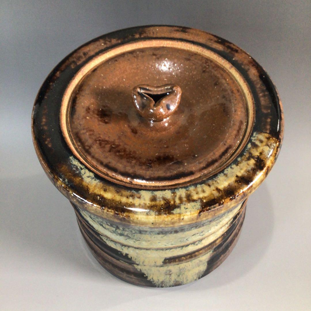 Ｐ４１７　水指　『膳所焼』『淡海ぜぜ　陽炎園造』『捻貫水指』　共箱　茶道具