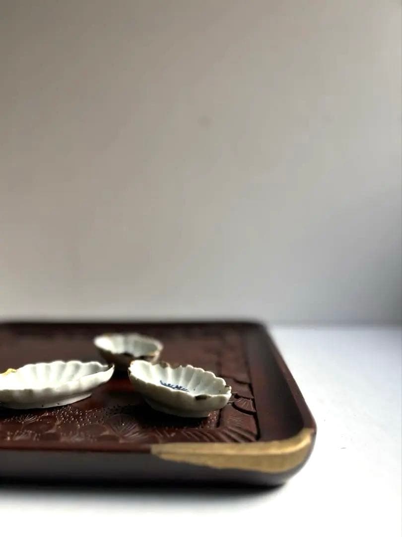 755 ヴィンテージ 軽井沢彫 桜彫 角盆 大阪屋家具店 金継ぎ 民芸 工芸