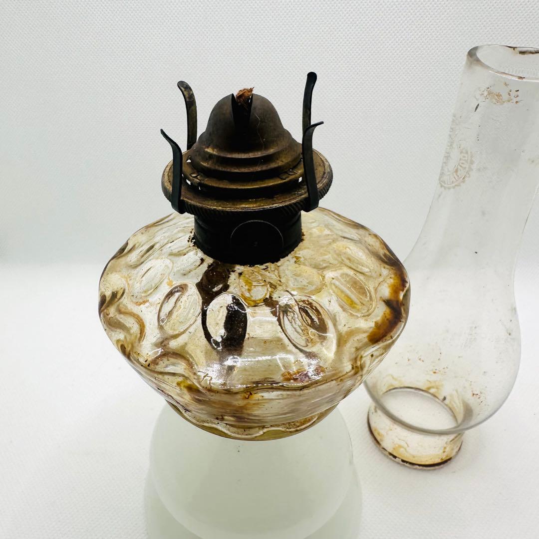 アンティーク オイルランプ 乳白色ガラス製 大正ロマン レトロ 30cm 希少