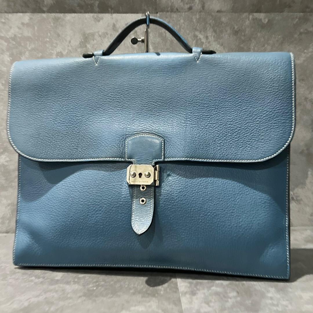 ⭐️エルメス⭐️ サックアデペッシュ ビジネスバッグ ブルー系 本革