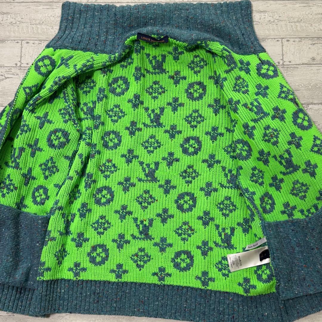 Louis Vuitton ロゴ柄カーディガン モノグラム　ネオングリーン　XL