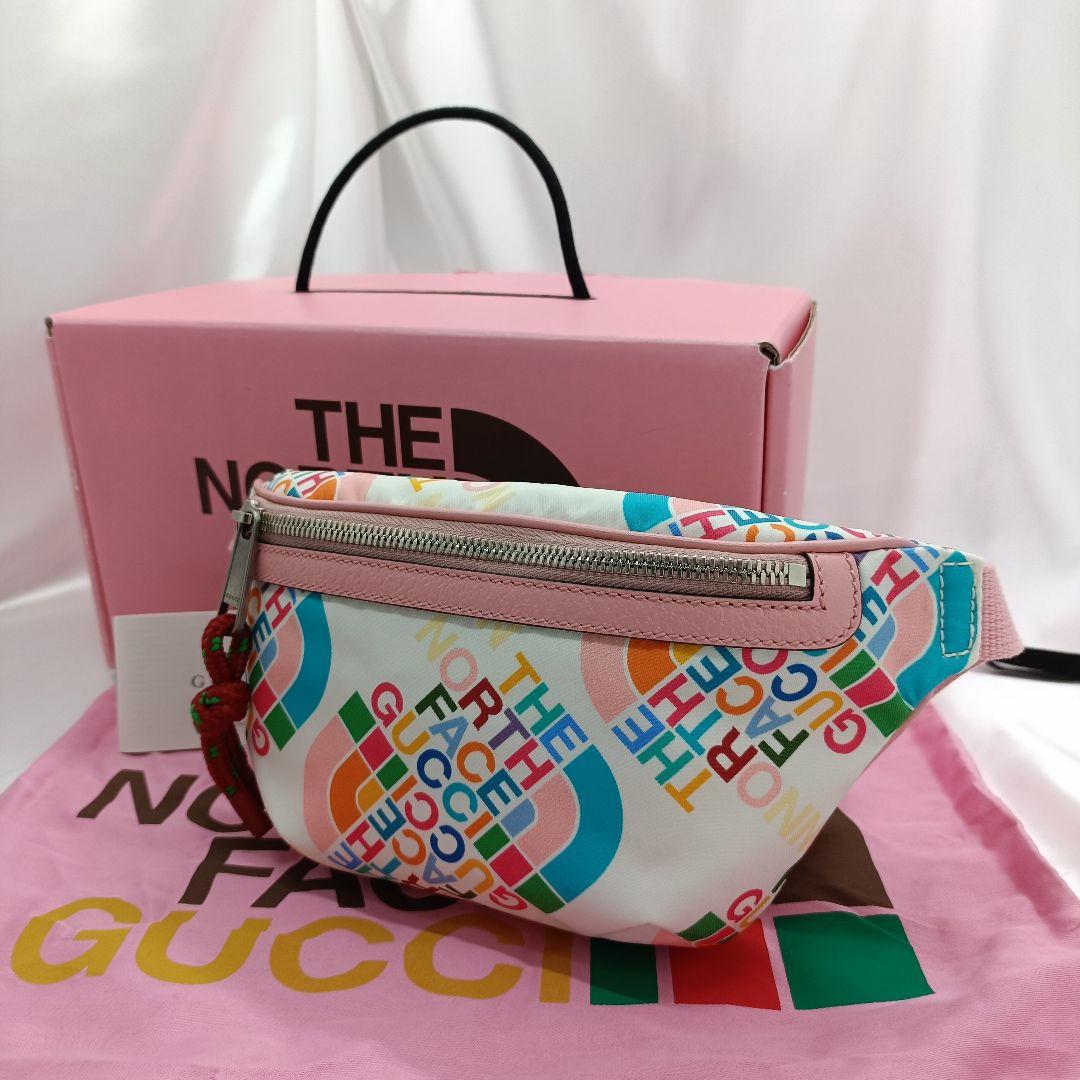 美品 グッチ×ノースフェイス ボディバッグ マルチカラー ナイロン