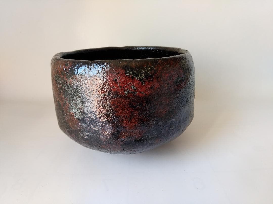 小西平内焼 太閤窯 原田聖龍 朱彩黒茶碗 共箱 茶碗 茶道具 茶器 抹茶碗 新品