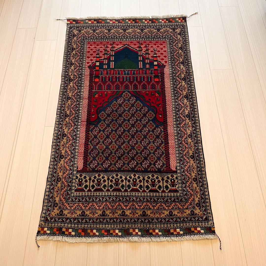 【新品未使用】アフガニスタン産 絨毯 ホジャロシュナイ メッカ