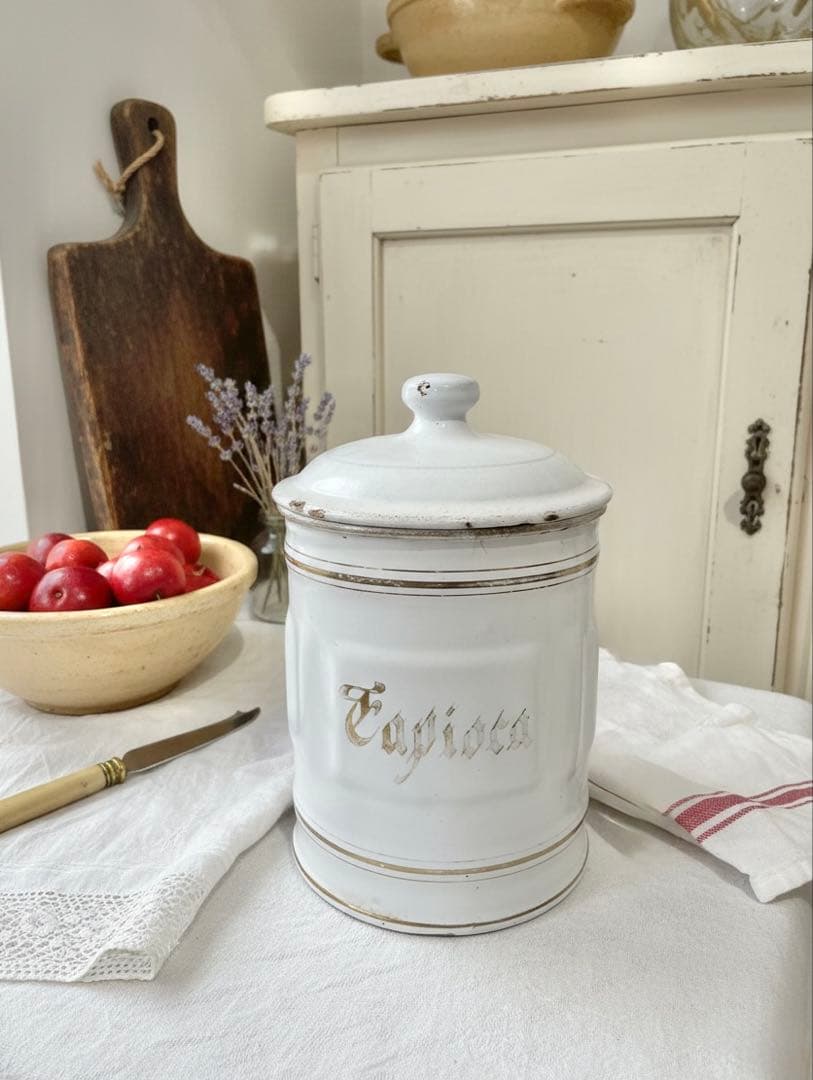 【希少 シーム】1900sフランスアンティーク ホーロー タピオカ キャニスター