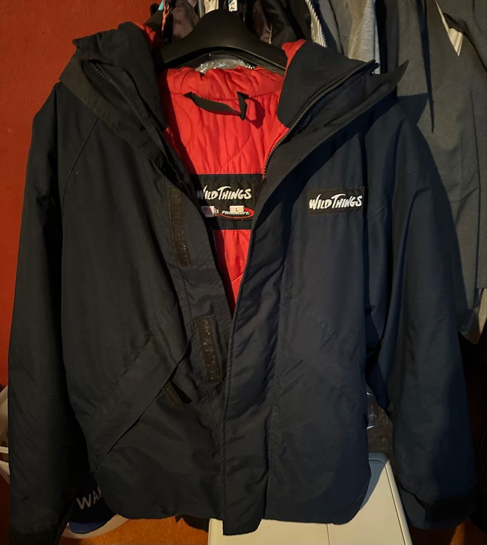 WILD THINGS フード付きダウンジャケット L ネイビー/レッド