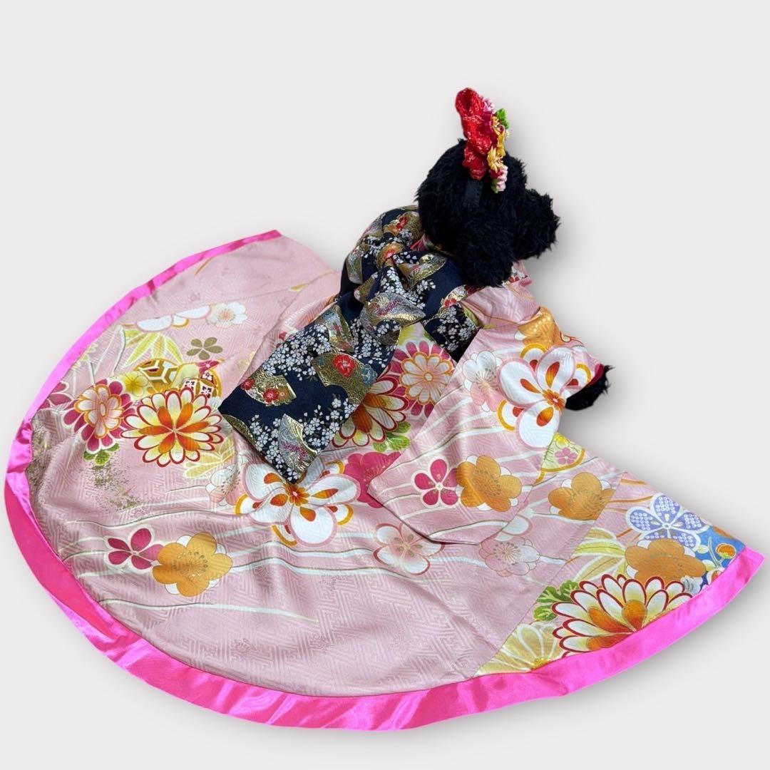 【新品特価ハンドメイド】ペット用　正絹　大振袖　サイズSM〜Ｌ