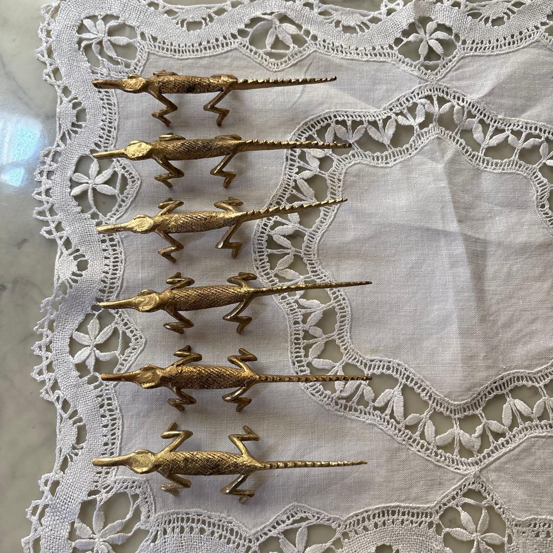 フランス　アンティーク　ヴィンテージ　カトラリーレスト　箸置き　真鍮　ワニ