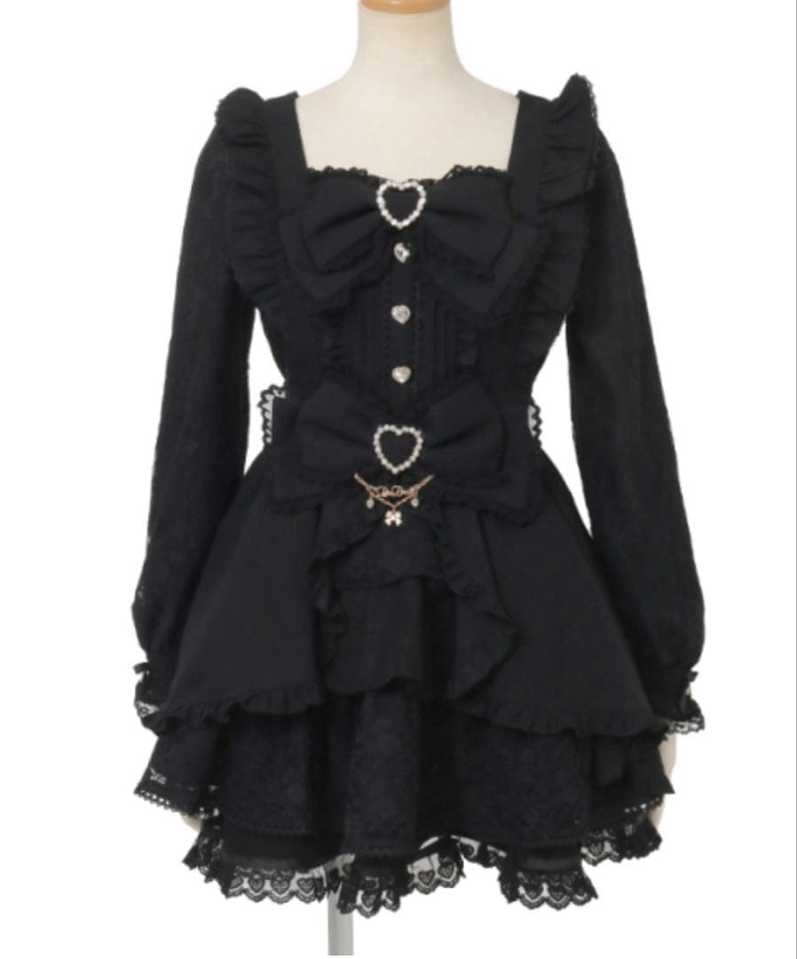 新品タグ付♡リズリサ♡ フロントカシュクールBIGリボンセットアップ♡ブラック♡