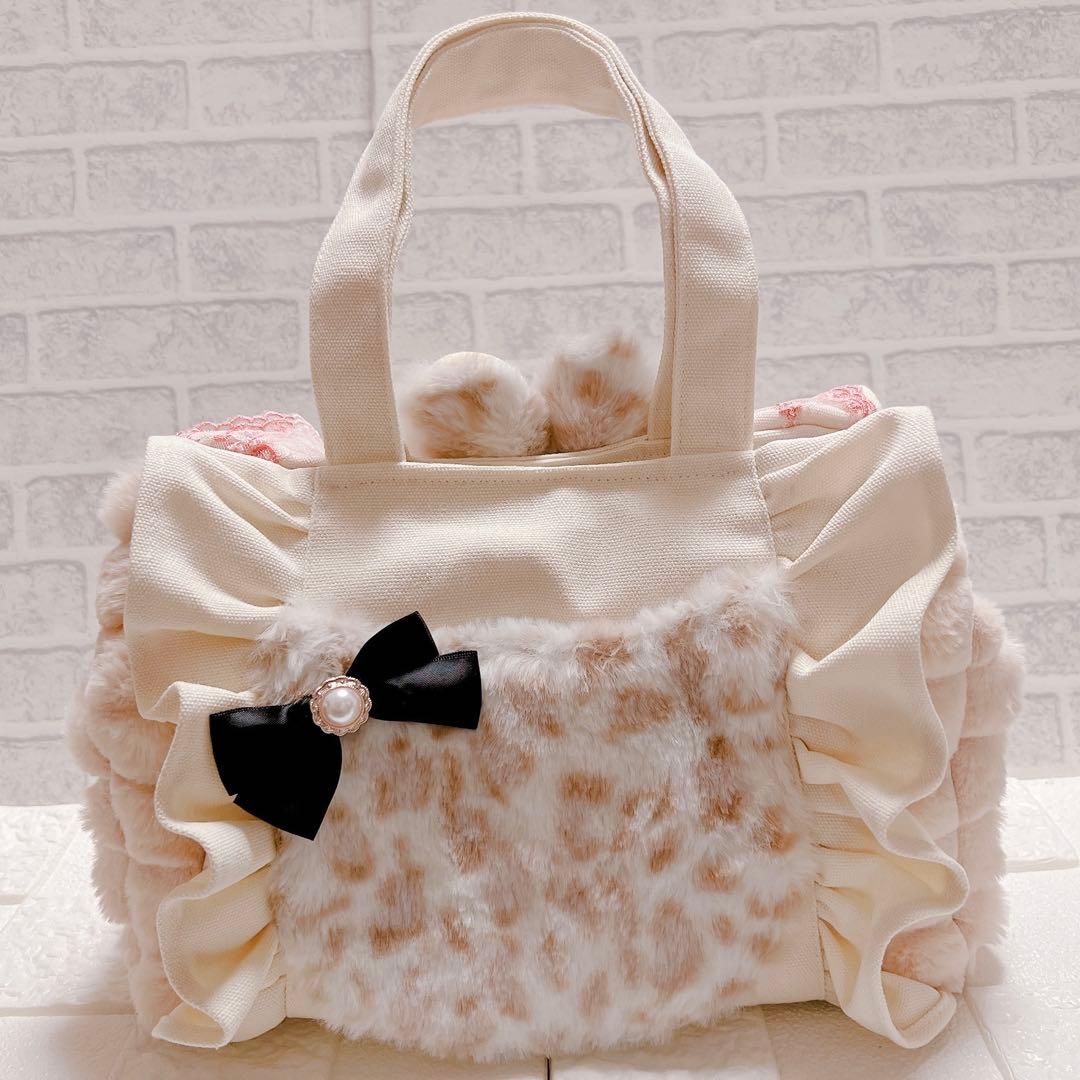 コヤンイサムチョン ハンドメイド フリルトートバッグ オッドアイちゃん レース