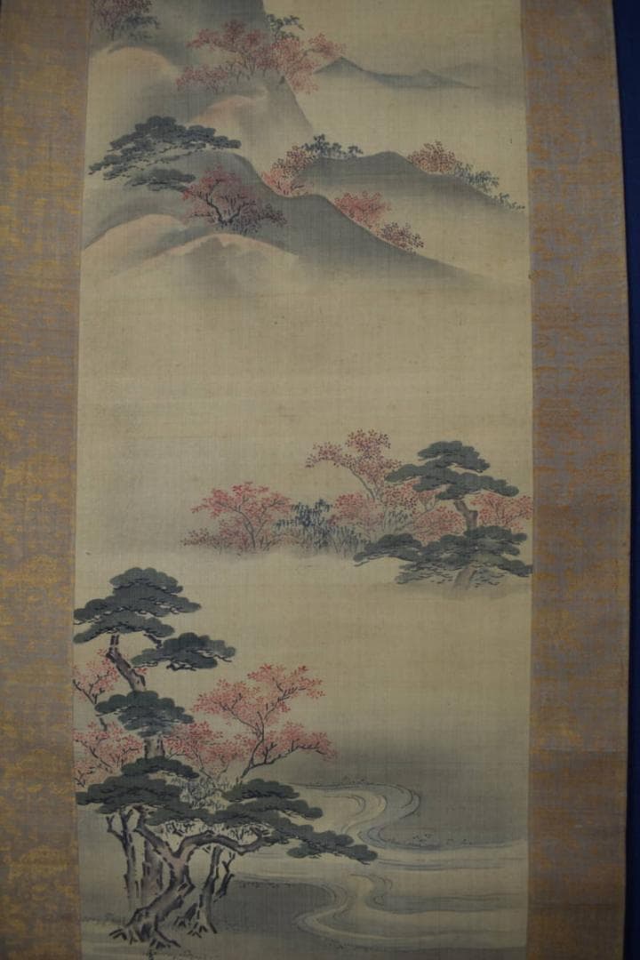 【真作】長谷川雪嶺/小野小町春秋山水図/三幅対/掛軸☆宝船☆Y-204　JM