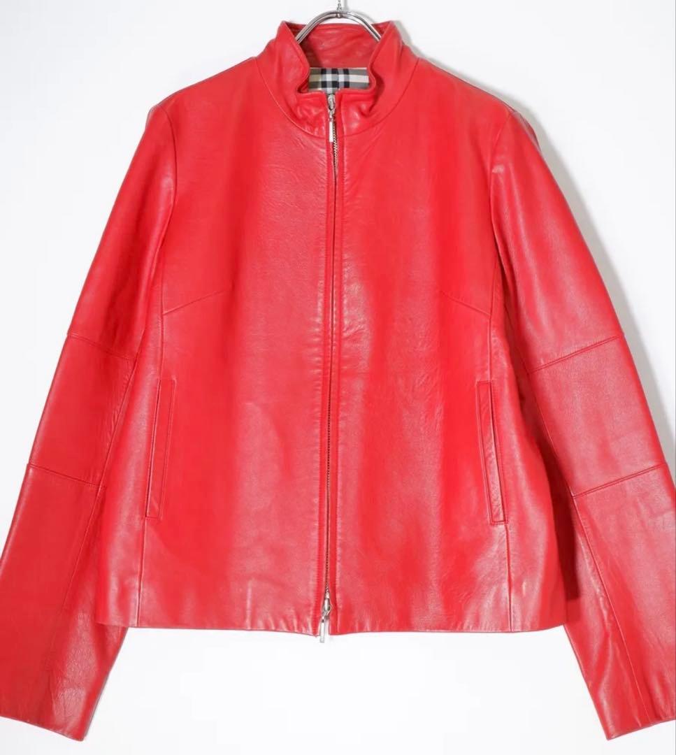 バーバリーロンドン 羊革 裏地ノバチェック シングルライダースジャケット【38】