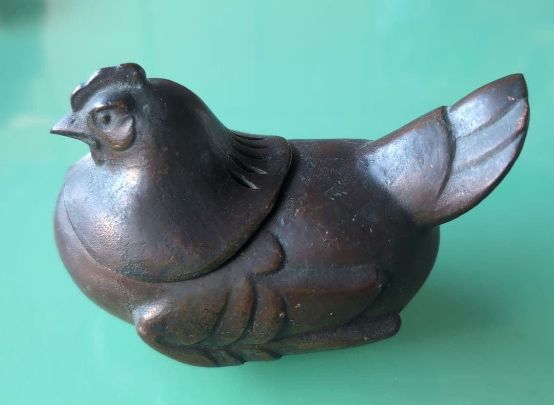 鳥型銅製香合　刻印有り