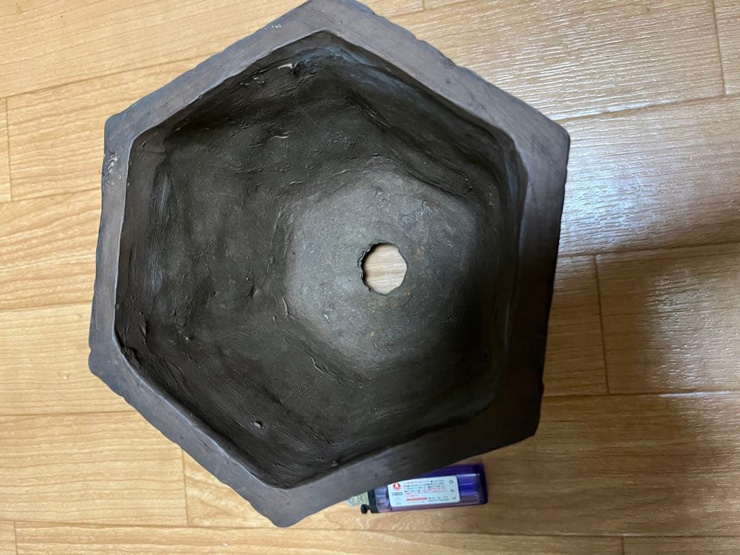 盆栽鉢　泥鉢　ヴィンテージ1点物　六角鉢　土目しっとり手触り抜群　重量有　骨董鉢