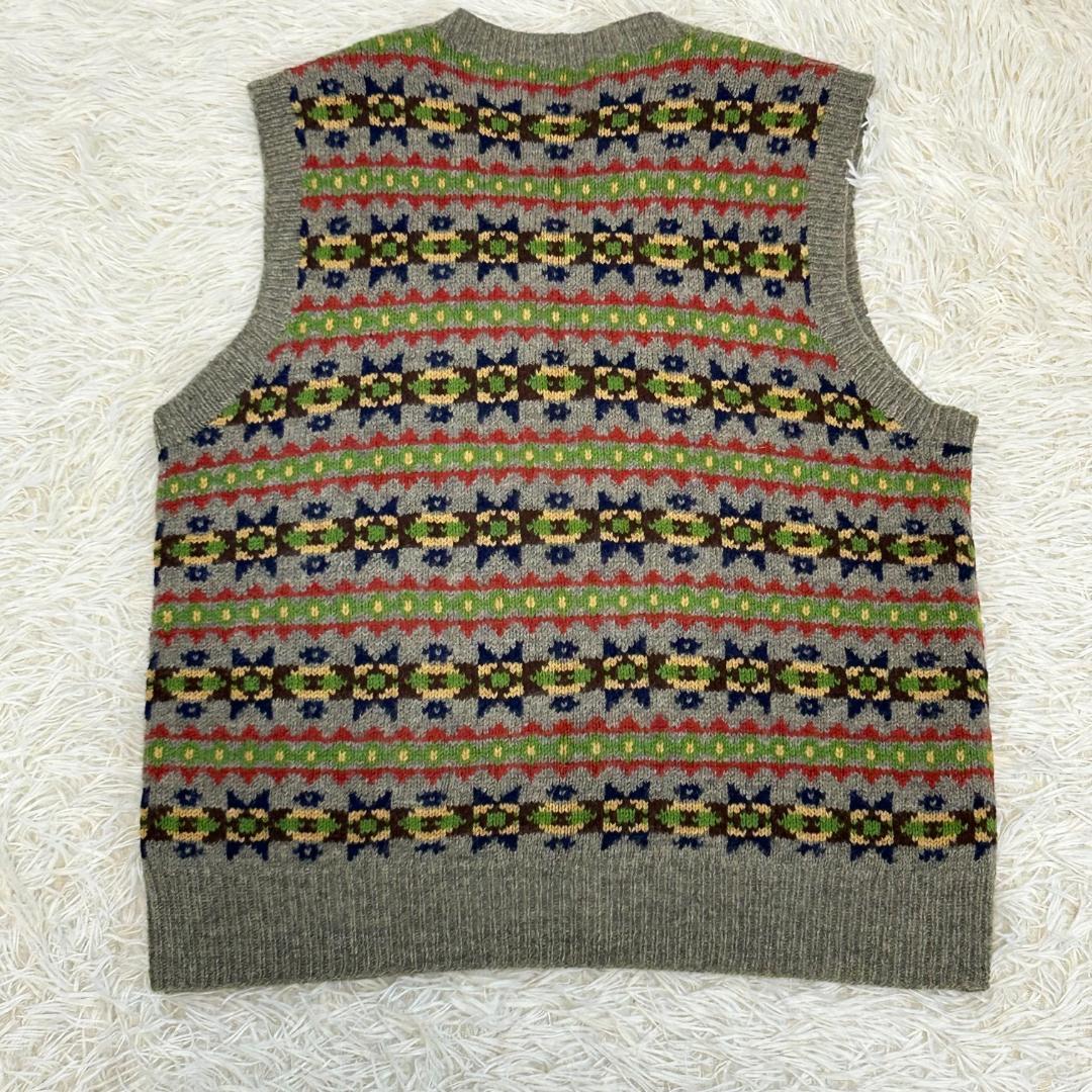 人気　ラルフローレン　パープルレーベル　ニットベスト　総柄　ハンドニット　M