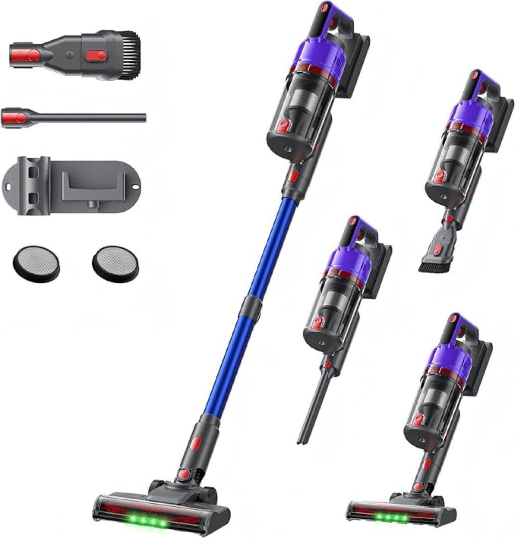 掃除機 コードレス 75kPa 強力吸引 55分連続稼働 自立式 軽量 LED