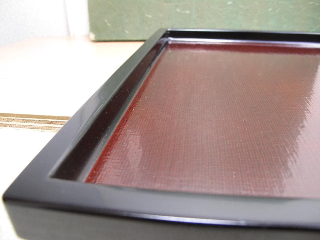 越前漆器 塗師 山本英明 作 四角盆　布目　ほぼ無傷