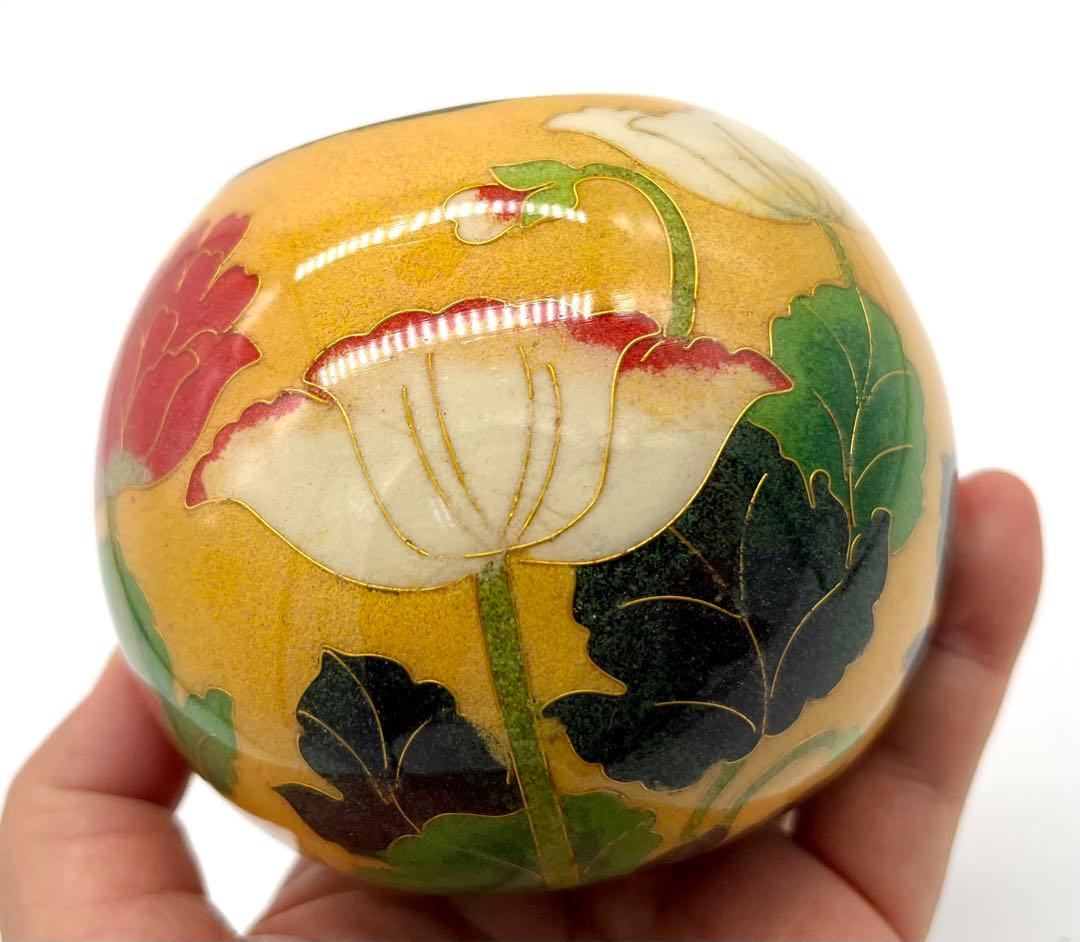 専用です。七宝焼　ケシの花文　ガラス花瓶　合わせ箱付き