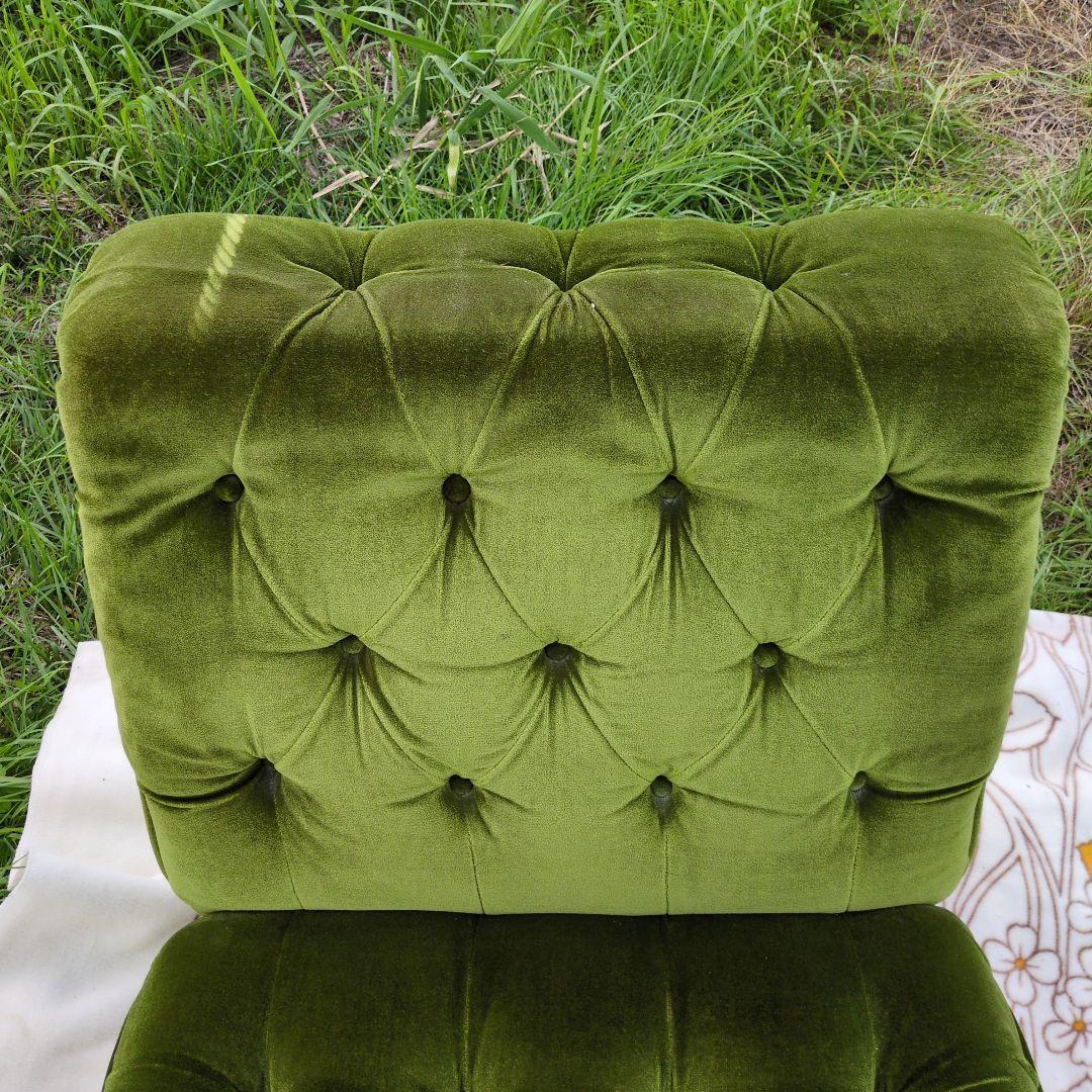 昭和レトロ オールド カリモク グリーン モケット 1人掛け ソファ③ベルベット