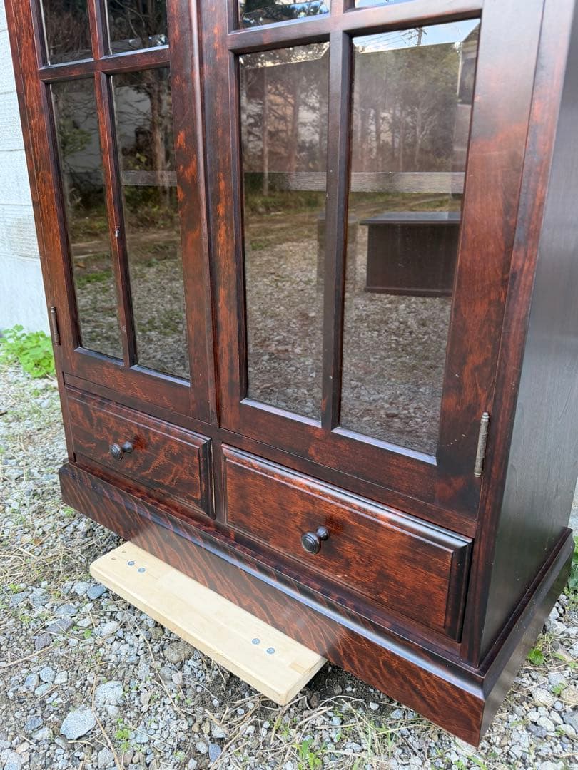 書棚 900 ふらの 観音開き 樺材 北海道民芸家具 ダークブラウン