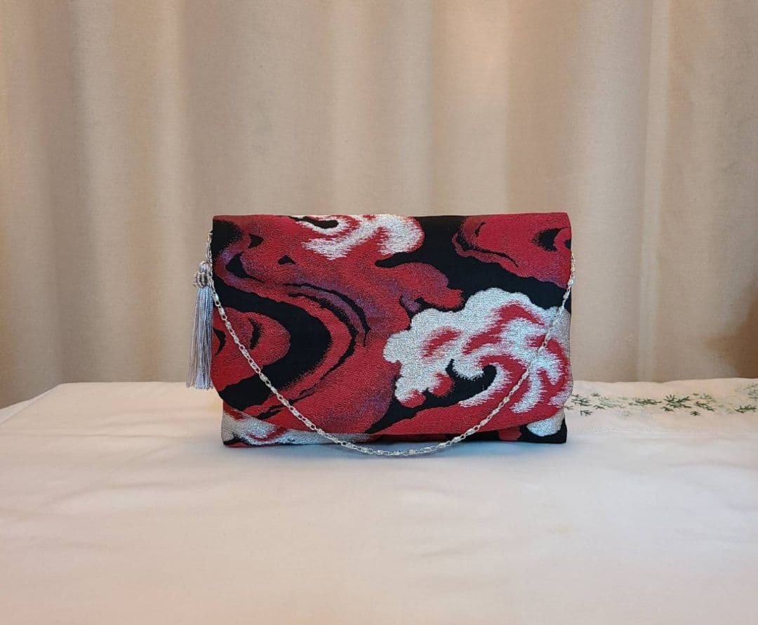 涙模様、シルク着物帯の2ways クラッチバック