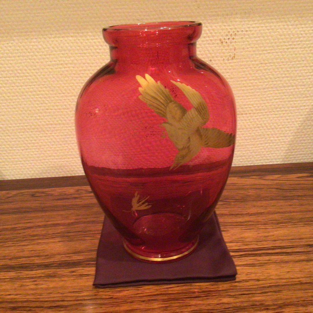 オールドバカラ　「獲物を狙う鳥　花器」　1890年頃　アンティーク美品