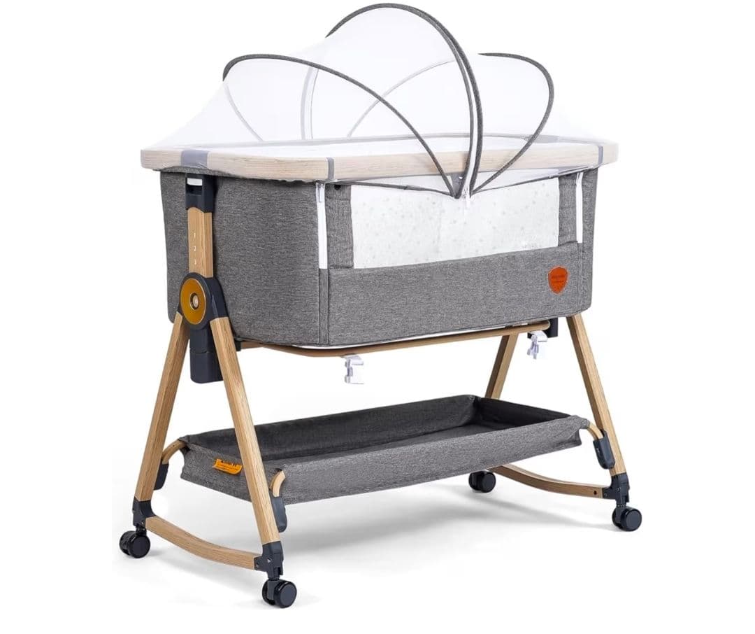 【ポチ様用】グレー ベビーベッド 収納付き折り畳み可能