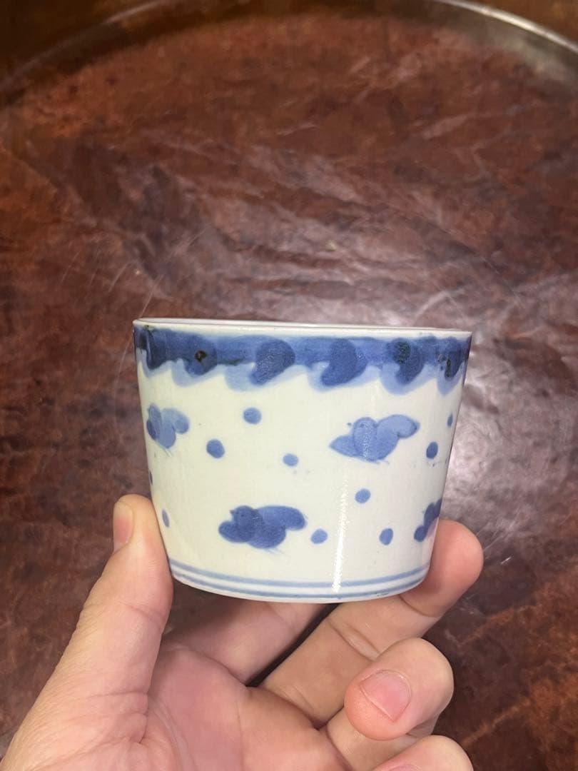 古伊万里 染付 猪口 波千鳥 ちょこ 蕎麦 千鳥 波 唐草 蕎麦猪口 民芸 民藝