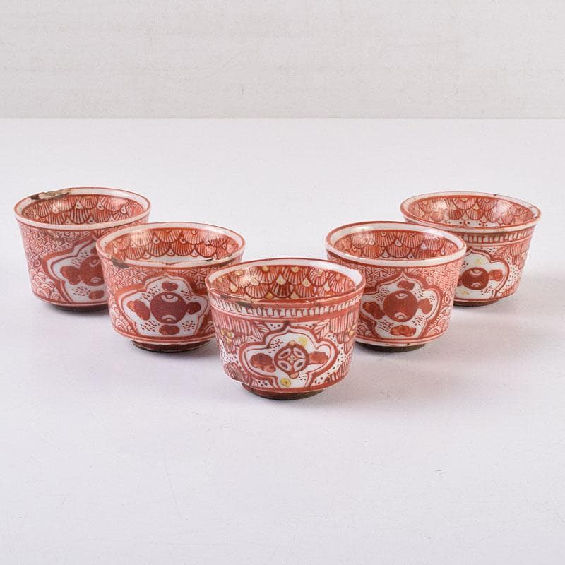 煎茶道具　赤絵宝珠文　煎茶器　五客　C　R8961