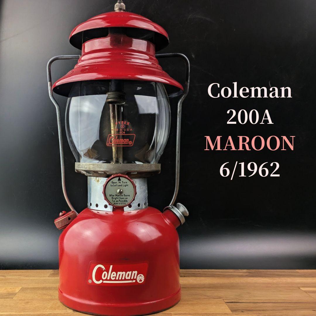 希少マルーン★コールマン ランタン 200A 62年6月製 PYREX赤ロゴ美品