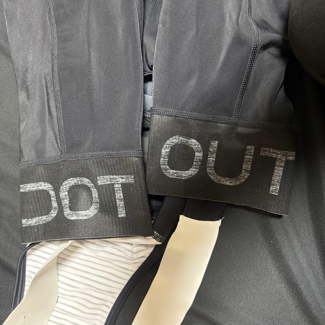 DOTOUT ストライプ肩ひも 膝下7分丈　ビブタイツ　L