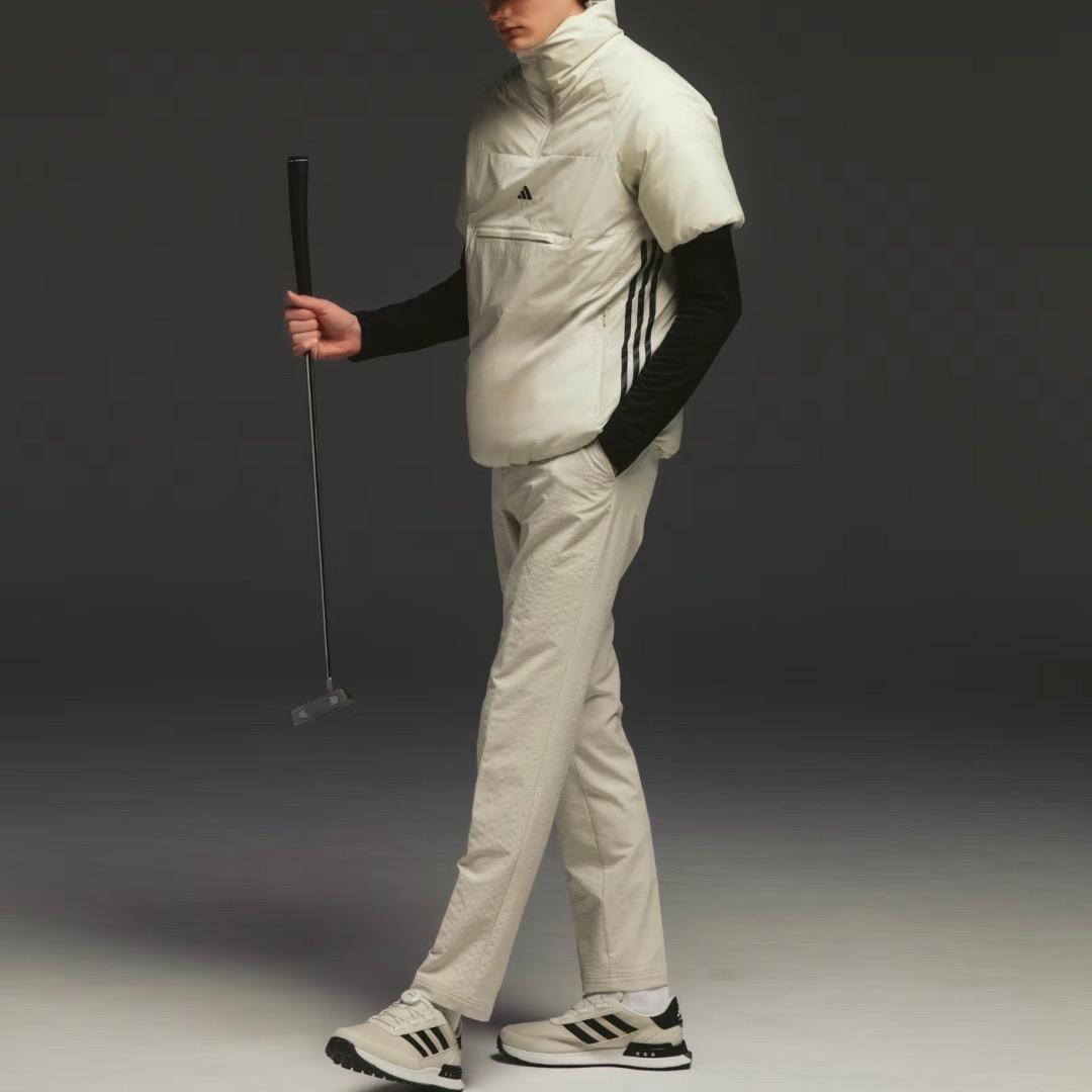 【L】秋冬 アディダス ゴルフ 保温 撥水 ハイネック 半袖ダウンジャケット