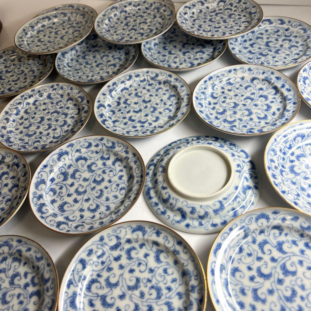 江戸中期　古伊万里唐草文　最上手小皿20枚　木箱付　東Y7-1104☆2Fトエオ