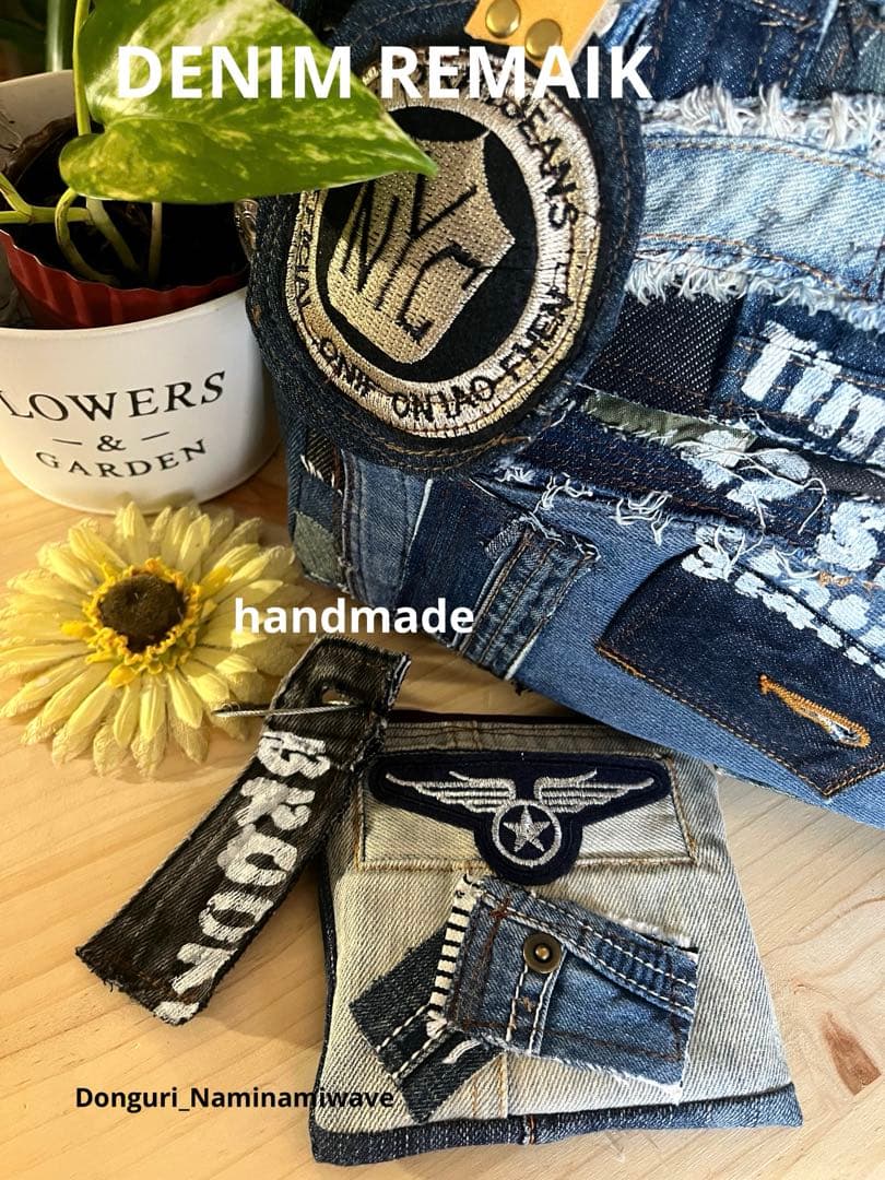 ツギハギパッチワーク2way❤️デニムリメイク・ミニファスナーポーチ＆タッセル付